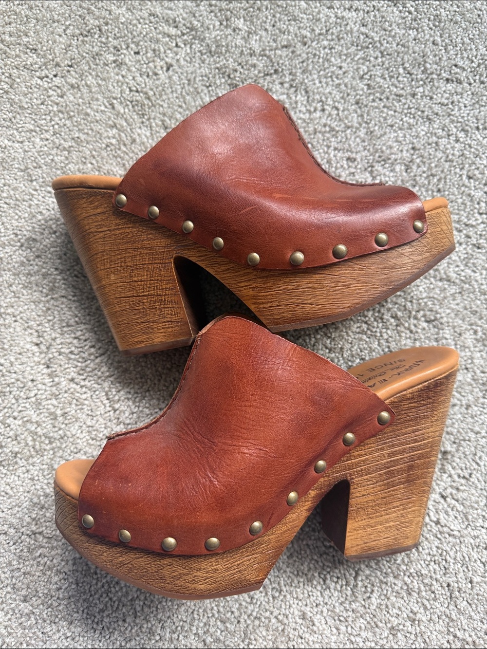 Kork-Ease Brown Leather Studded Platform Clogs - Picture 6 of 6